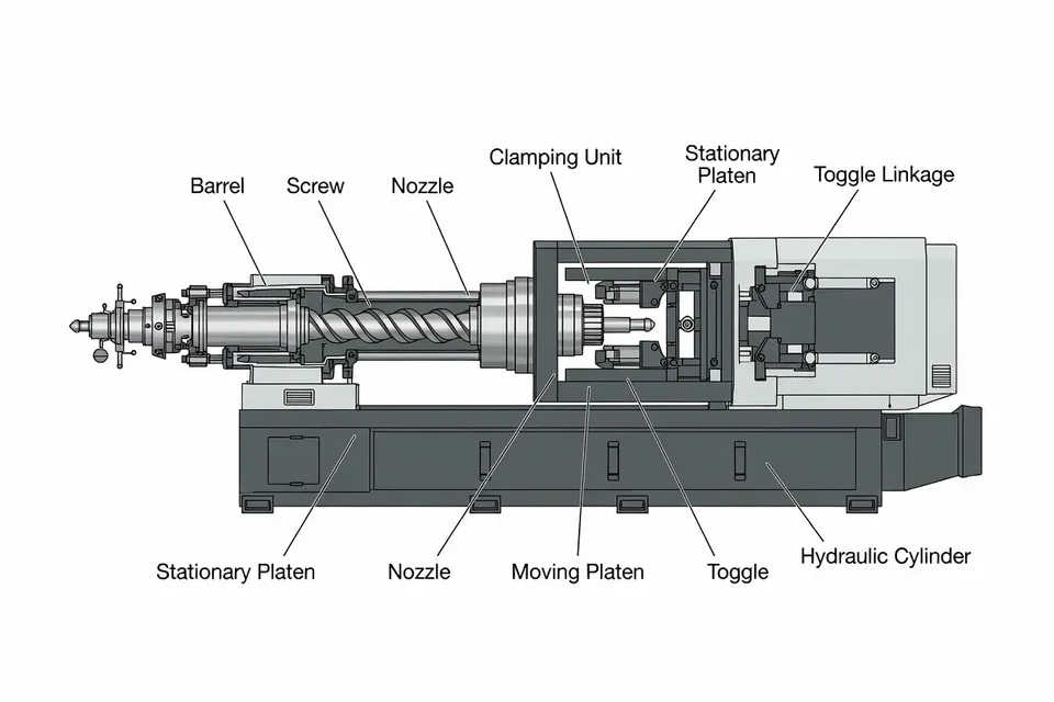 Injection molding machine operating in a plastics plant - plascentral.com