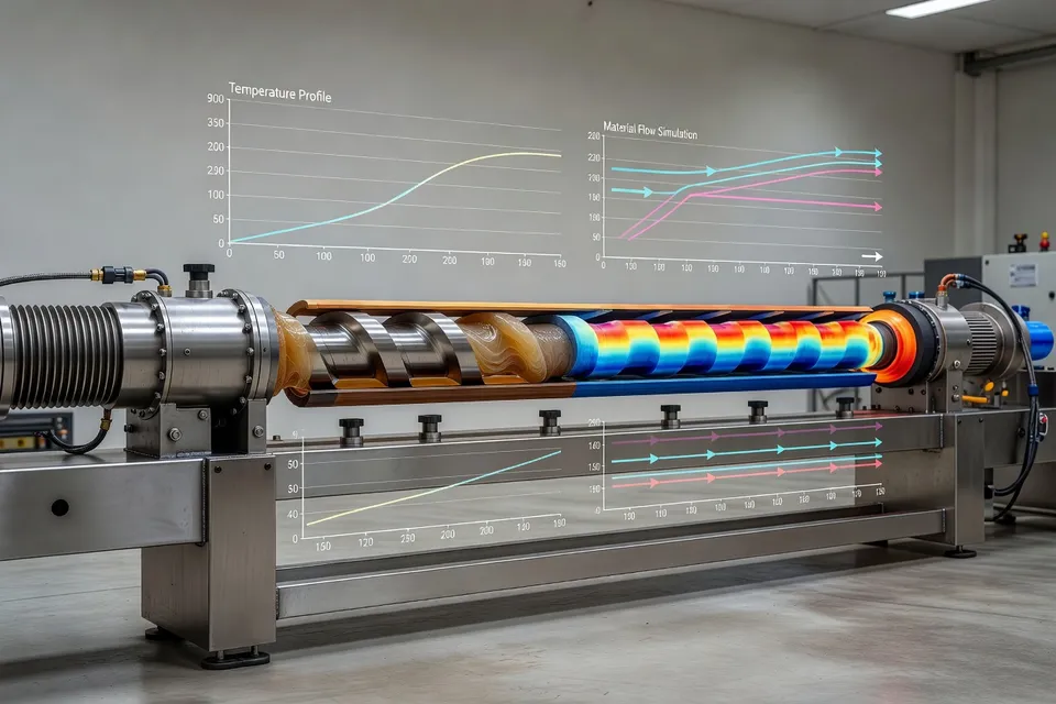 Professionals analyzing extrusion process data on screens - plascentral.com