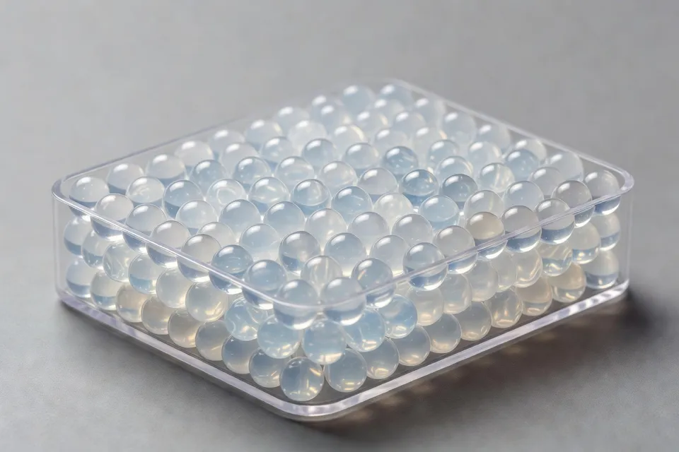 لقطة مقربة لحبيبة راتنج البولي إيثيلين الواحدة على سطح الفحص - plascentral.com