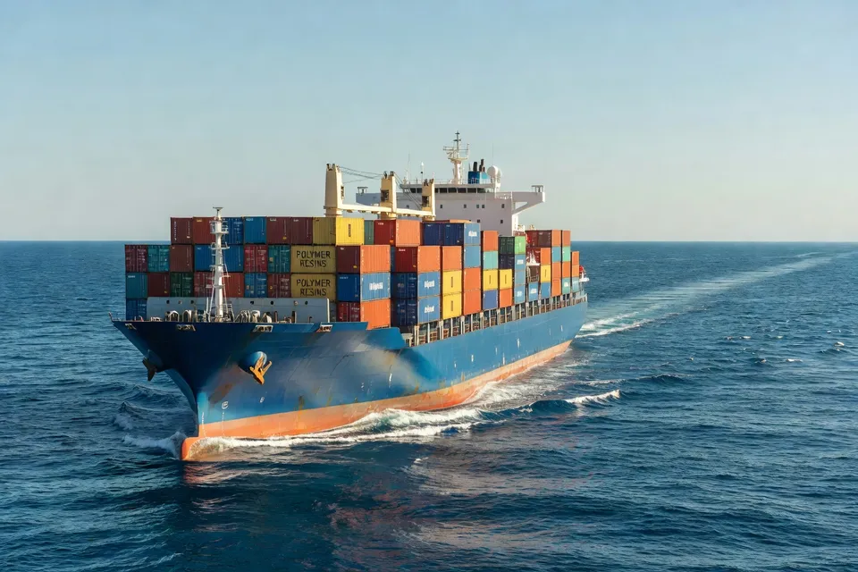 Ocean freight vessel transporting polymer materials - plascentral.com