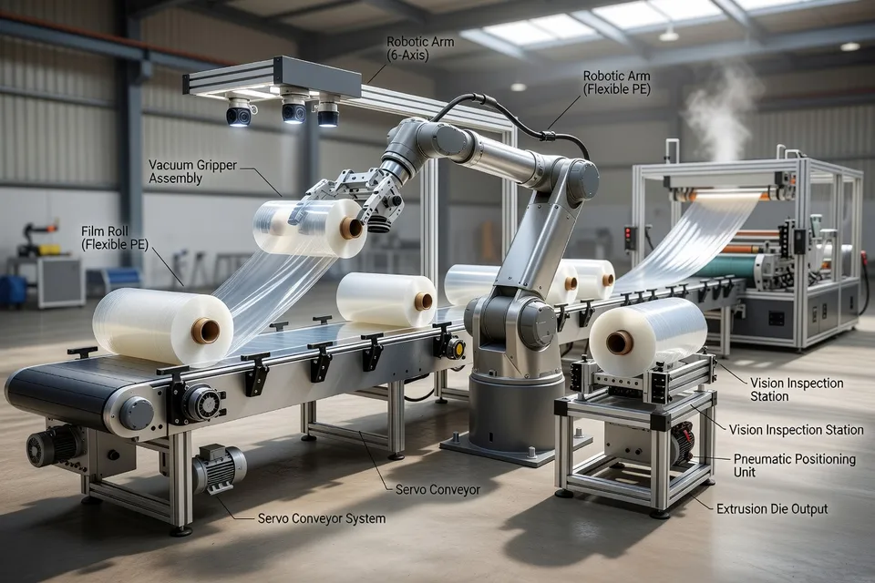 Robotic arm handling flexible plastic parts in production - plascentral.com
