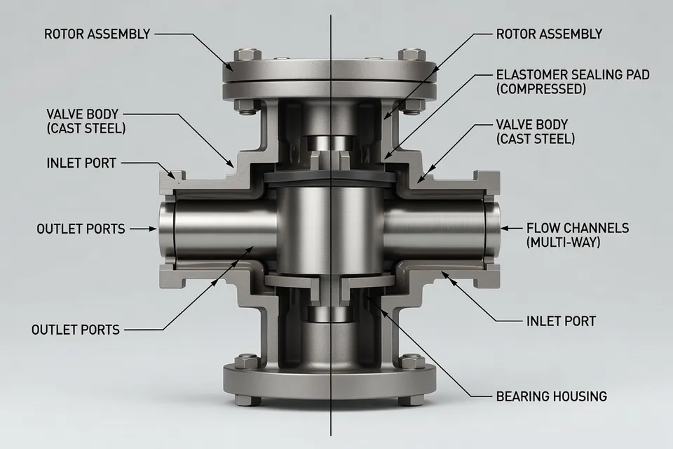 Multi-way rotary valve with sealing pad installed - plascentral.com