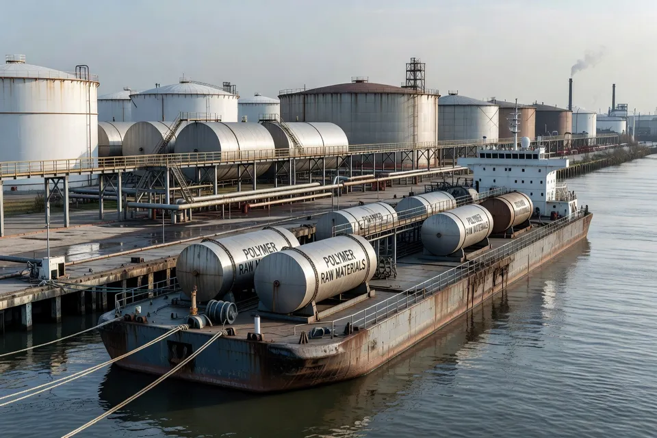 Péniche-citerne chimique naviguant sur une voie navigable intérieure - plascentral.com