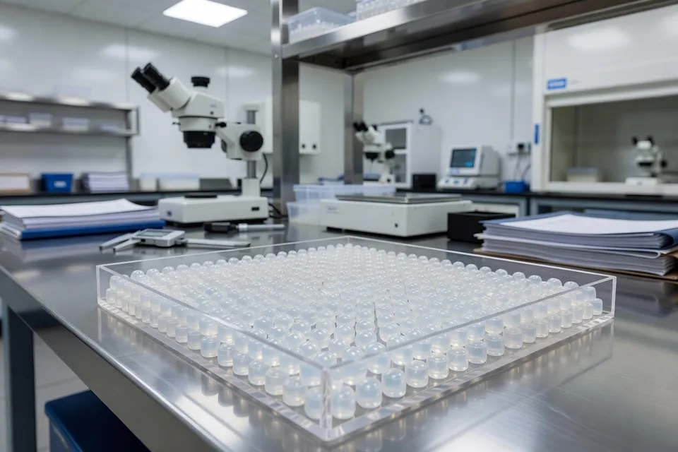Échantillon de granulés de polyéthylène préparé et prêt pour l'inspection de vérification douanière