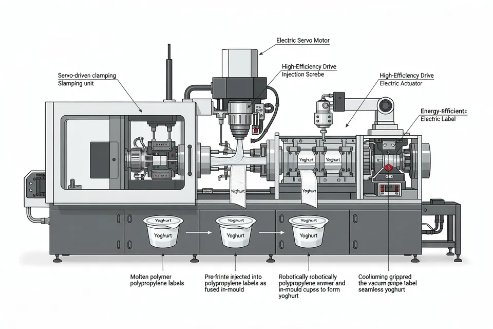 High-speed production of labelled yoghurt cups on electric press - plascentral.com