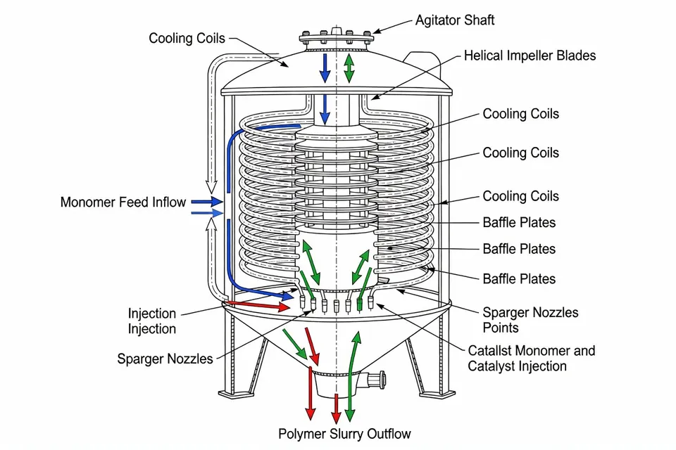 Réacteur de polymérisation du polypropylène montré en fonctionnement actif - plascentral.com