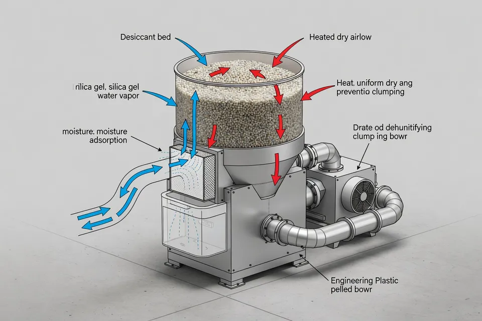 Dryer ensuring proper moisture control for resin materials on shop floor - plascentral.com