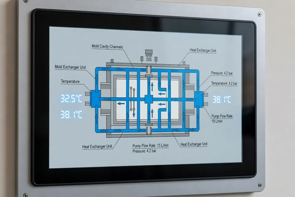 Real-time dashboard displaying cooling flow and temperature data - plascentral.com