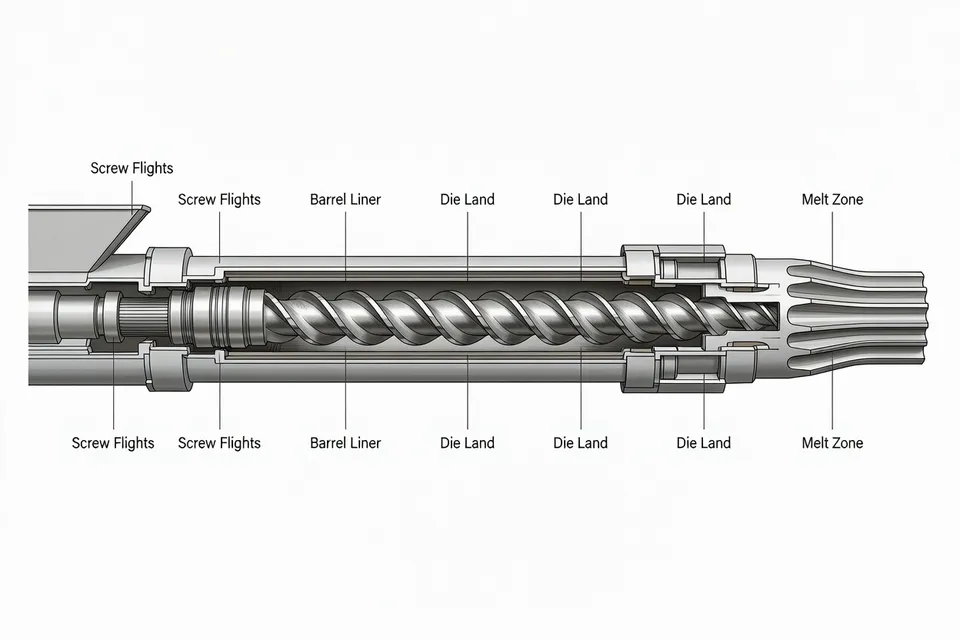 Detail of plastics extrusion machinery - plascentral.com
