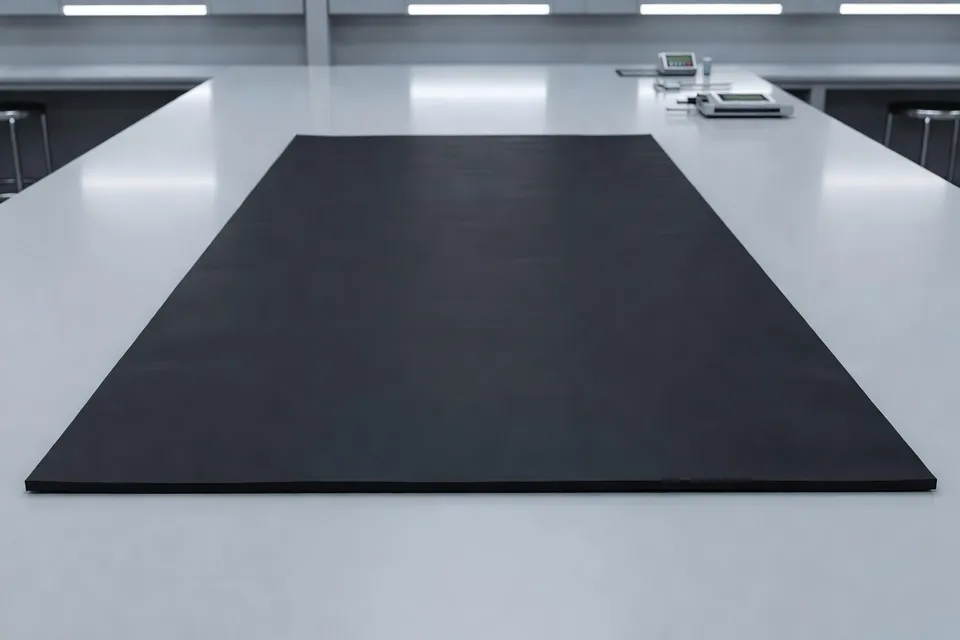 Sheet of EPDM rubber compound material laid flat for filler evaluation purposes - plascentral.com