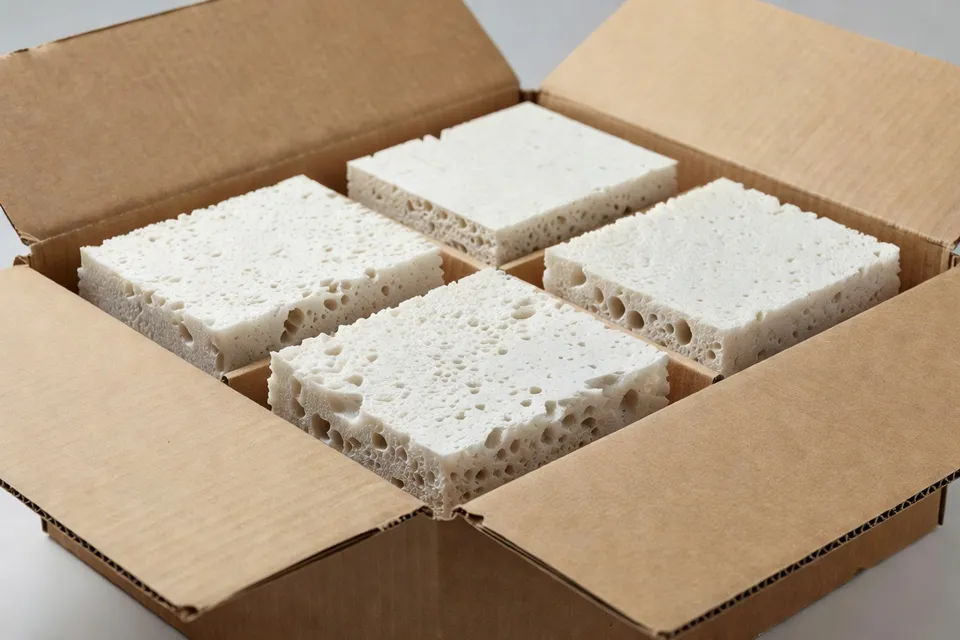 Sample of bio-based xPBS foam packaging material - plascentral.com