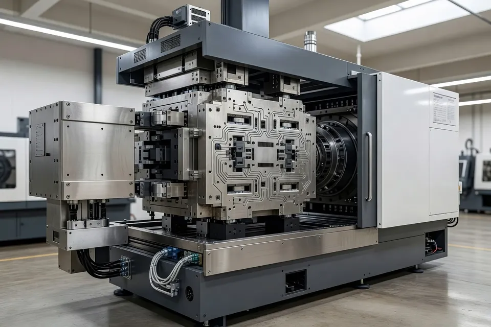 Tie-bar-less machine ensuring even clamp force on LSR tool - plascentral.com