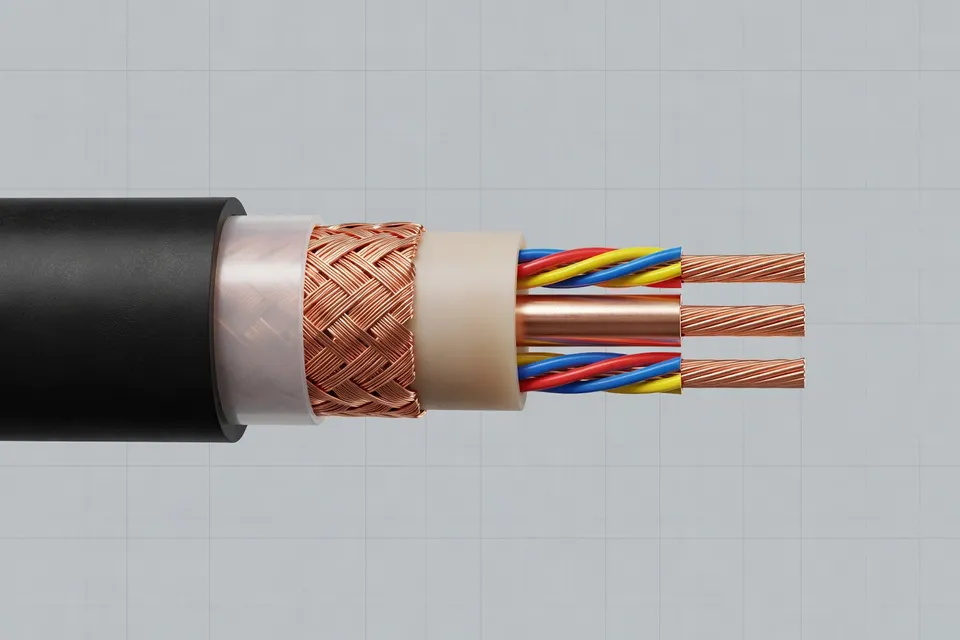 Sección transversal de cable de alimentación de alto voltaje con cubierta - plascentral.com