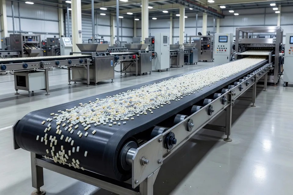 Conveyor belt system transporting materials in cement plant - plascentral.com