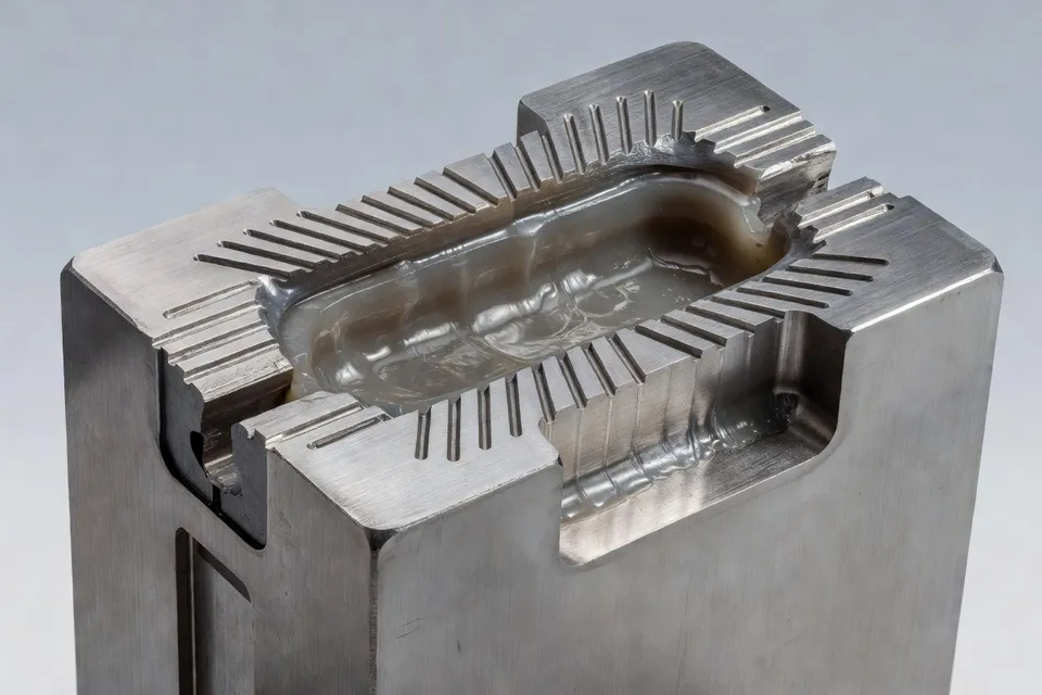 Close-up of vent groove in rubber mold parting line - plascentral.com