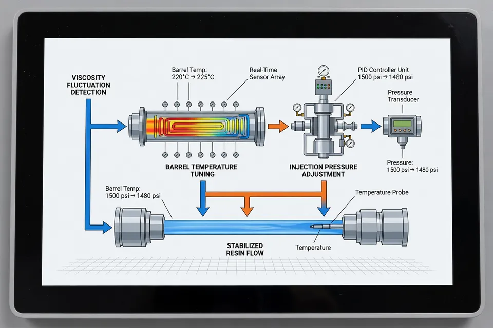 Machine automatically compensating for material viscosity shifts - plascentral.com