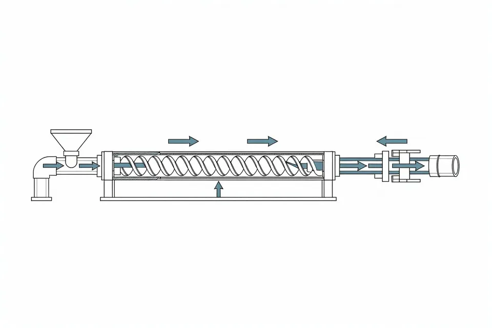 Détail de l'équipement d'extrusion de tuyaux en PVC avec trémie et section de filière - plascentral.com