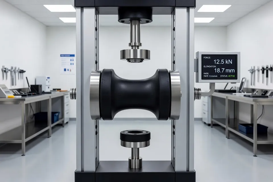QA laboratory performing mechanical tests on rubber samples - plascentral.com