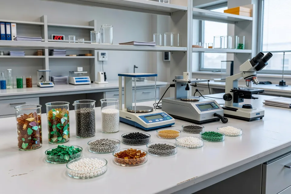 Prueba de la calidad de pellets de plástico reciclado importados en laboratorio - plascentral.com