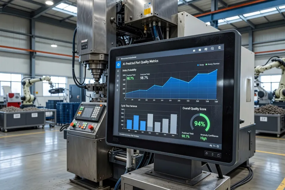 AI control interface displaying predicted part quality metrics - plascentral.com