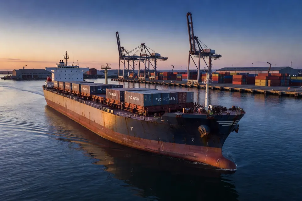 Cargo vessel delivering PVC resin to regional port - plascentral.com