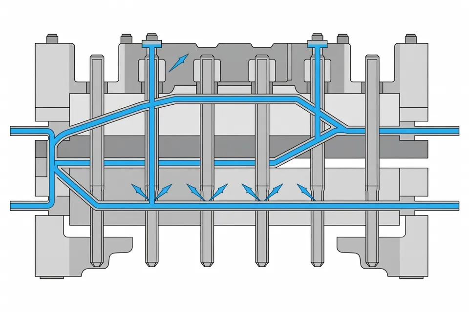 Jet cooling system applied to multiple core pins in mold - plascentral.com
