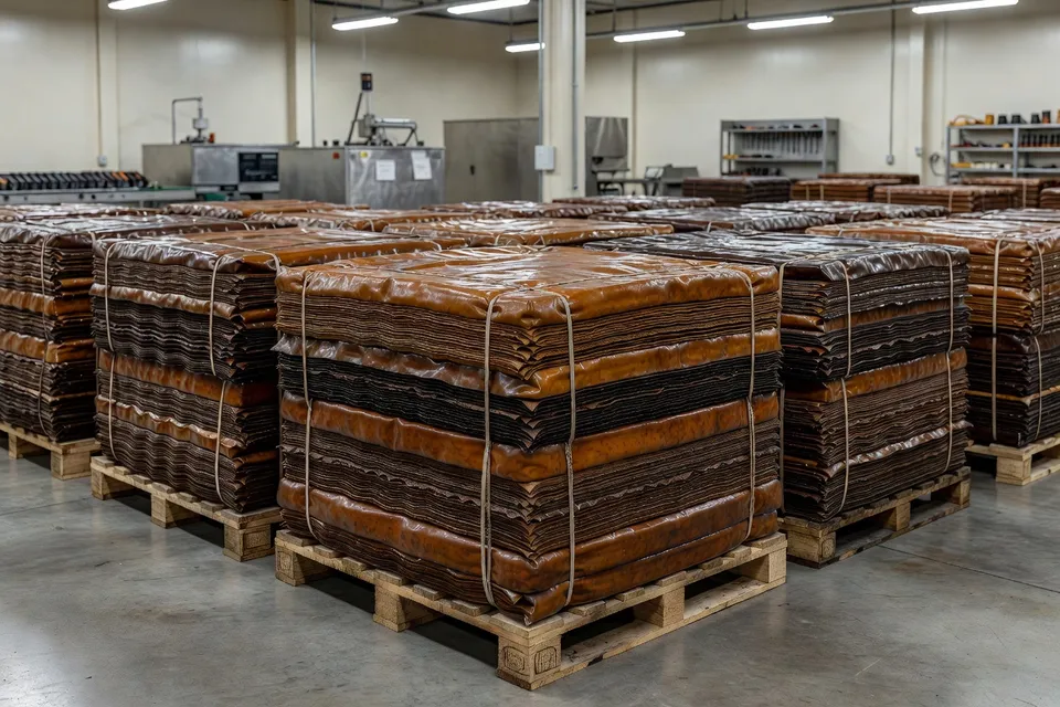 Natural rubber smoked sheets stored in an Asian warehouse - plascentral.com
