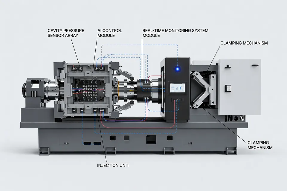 AI-monitored injection molding press with real-time sensors - plascentral.com