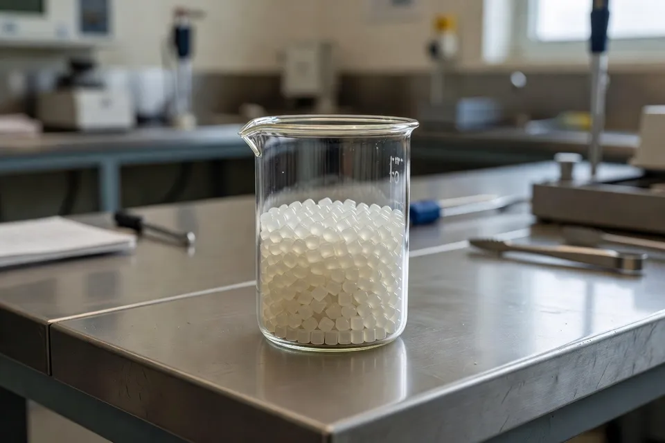 Primer plano de muestra de pellets de resina de polipropileno - plascentral.com