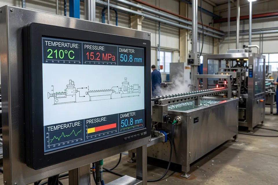 Pantalla de control que monitorea variables de extrusión y datos de calidad - plascentral.com