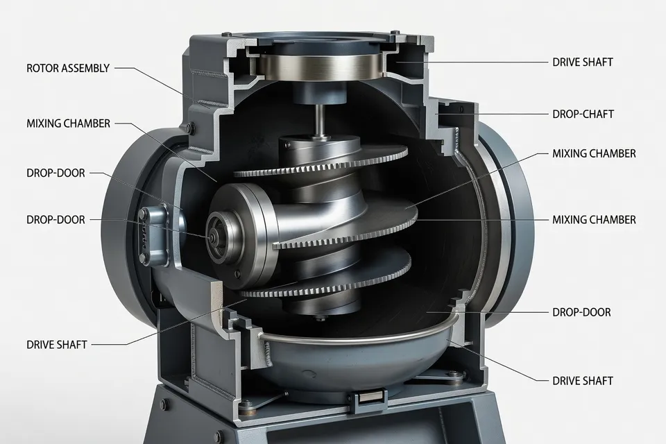 Rubber mixing equipment actively processing material in an industrial setting - plascentral.com