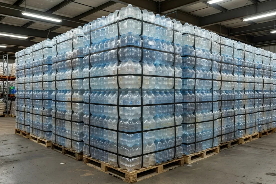 Stacked PET bales highlighting US market collection challenges - plascentral.com