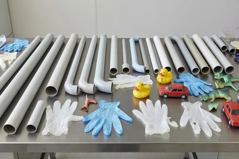 Collection of common PVC items prepared for chemical upcycling - plascentral.com