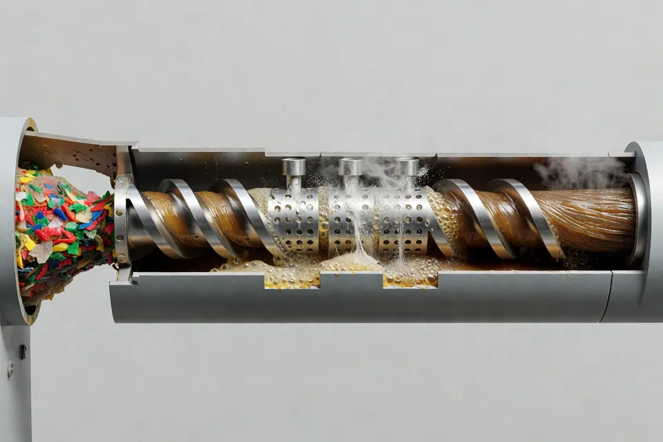Single-screw extruder with water-stripping degassing for recycled resins - plascentral.com