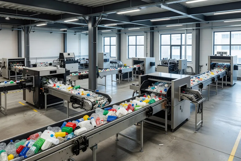Workers sorting collected plastic waste at a European facility - plascentral.com