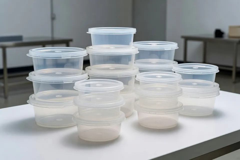 Produits d'emballage en polypropylène finis disposés sur une surface de production - plascentral.com